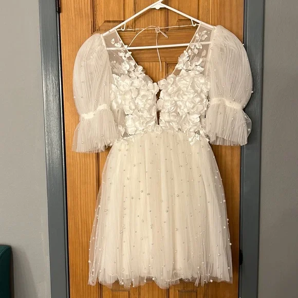 knee length dresses for ladies Illusion Long Sleeve Trumpet V-Back Ruched Lace Gown JA10037 by Jessica Angel White / 2X main image 1